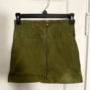 Free People Zipper Front Olive Green Denim Jean Skirt